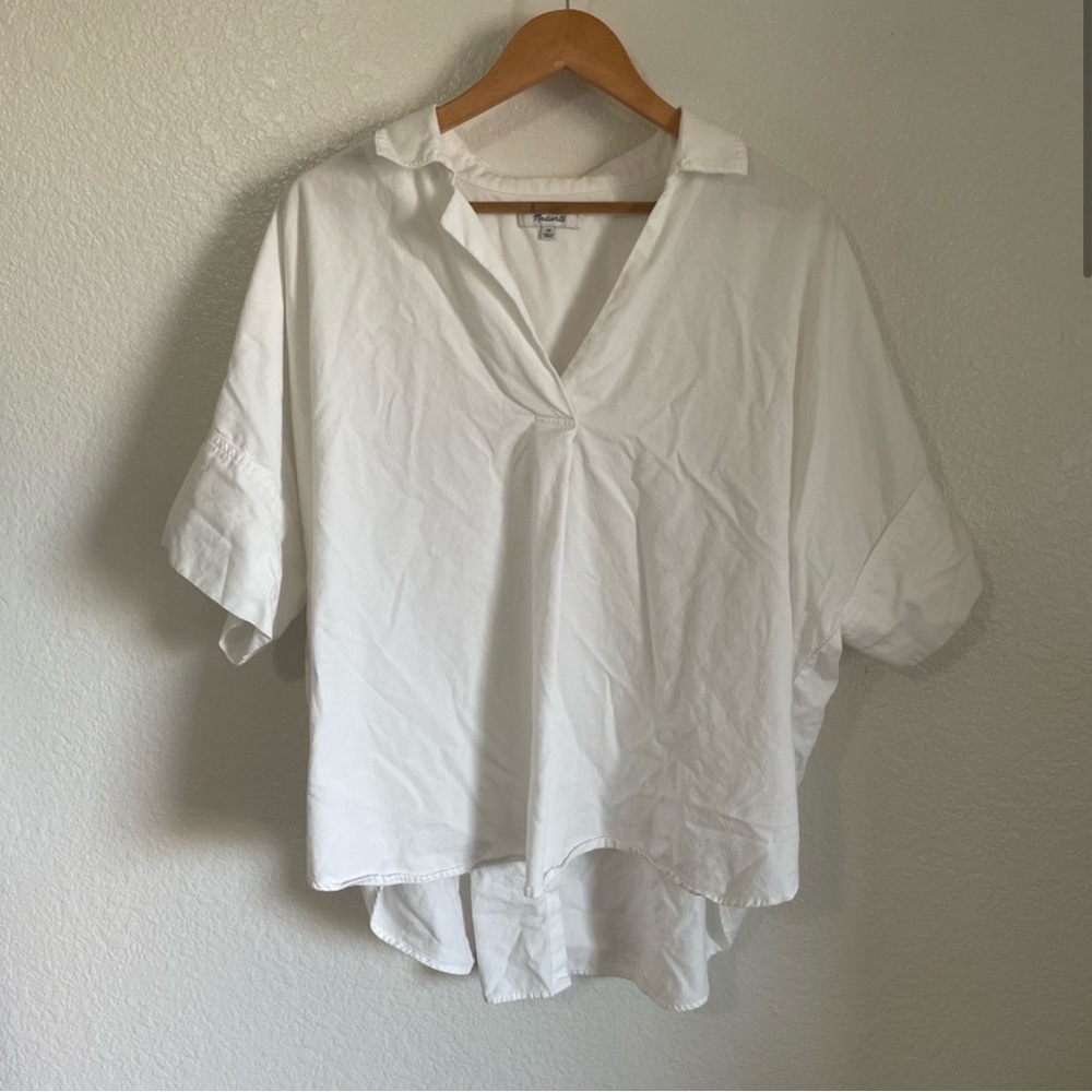 Madewell Courier Button Back Collared Cotton Shirt White Size 2X H6699